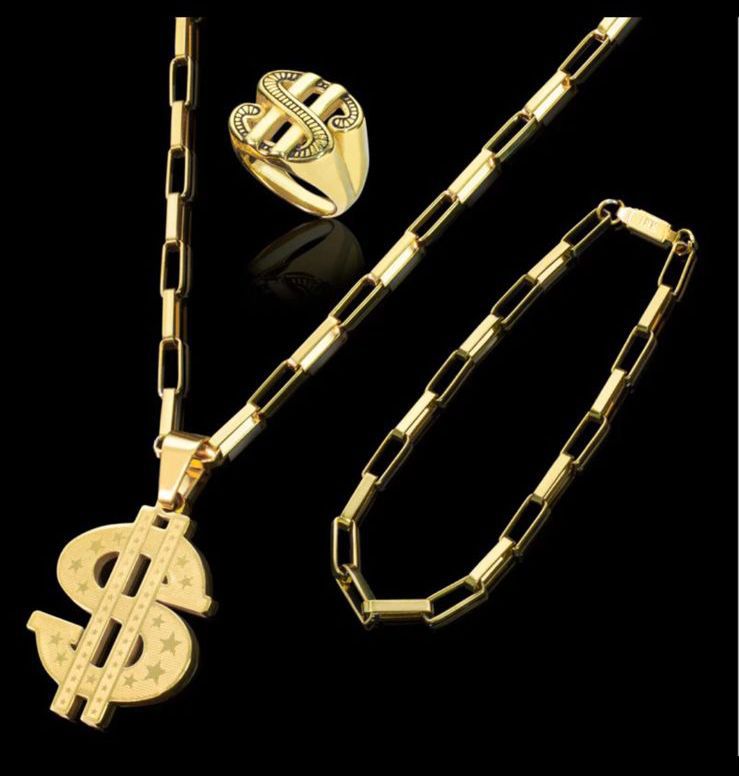 Kit banhado Ouro 18k Corrente + Pulseira + Pingente + Anel