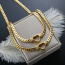 CONJUNTO CORDÃO + PULSEIRA FEMININA CORAÇÃO VAZADO BANHADA A OURO 18K