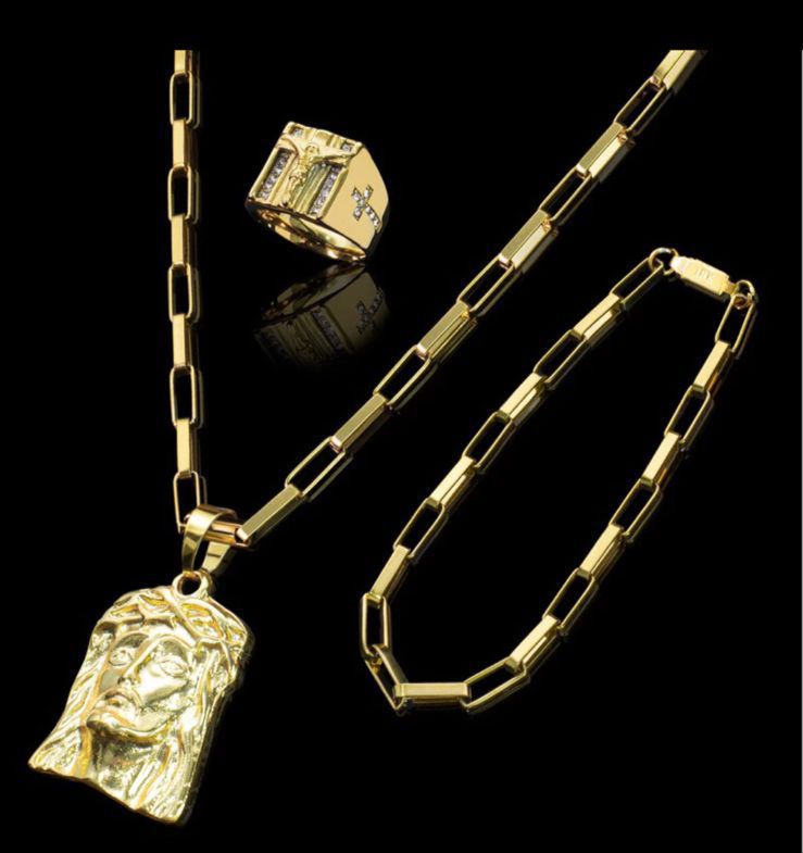 Kit banhado Ouro 18k Corrente + Pulseira + Pingente + Anel