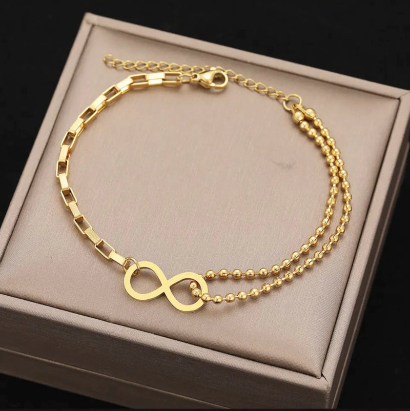 Pulseira dupla com símbolo Feminina Banhada Ouro