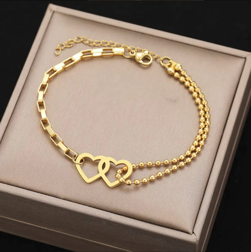 Pulseira dupla com símbolo Feminina Banhada Ouro
