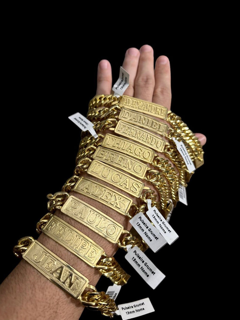 Bracelete personalizado Grumet 13mm Banhada Ouro 18K