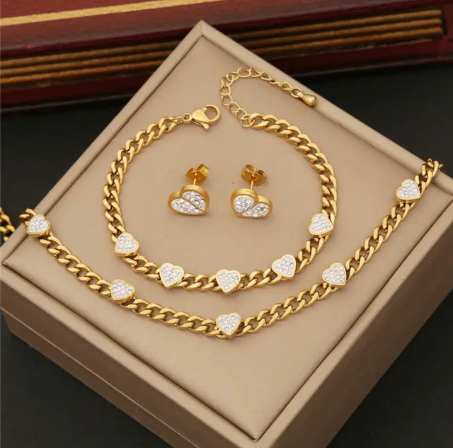 KIT CORDÃO + ANEL + PAR DE BRINCOS FEMININO- BANHADO A OURO 18K