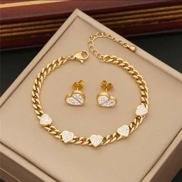 KIT CORDÃO + ANEL + PAR DE BRINCOS FEMININO- BANHADO A OURO 18K