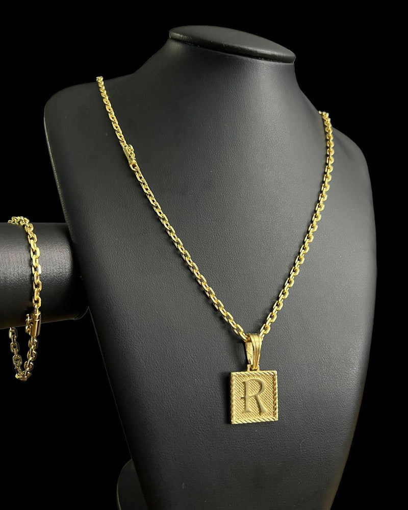 KIT CORRENTE + PULSEIRA + PINGENTE LETRA BANHADO OURO 18K