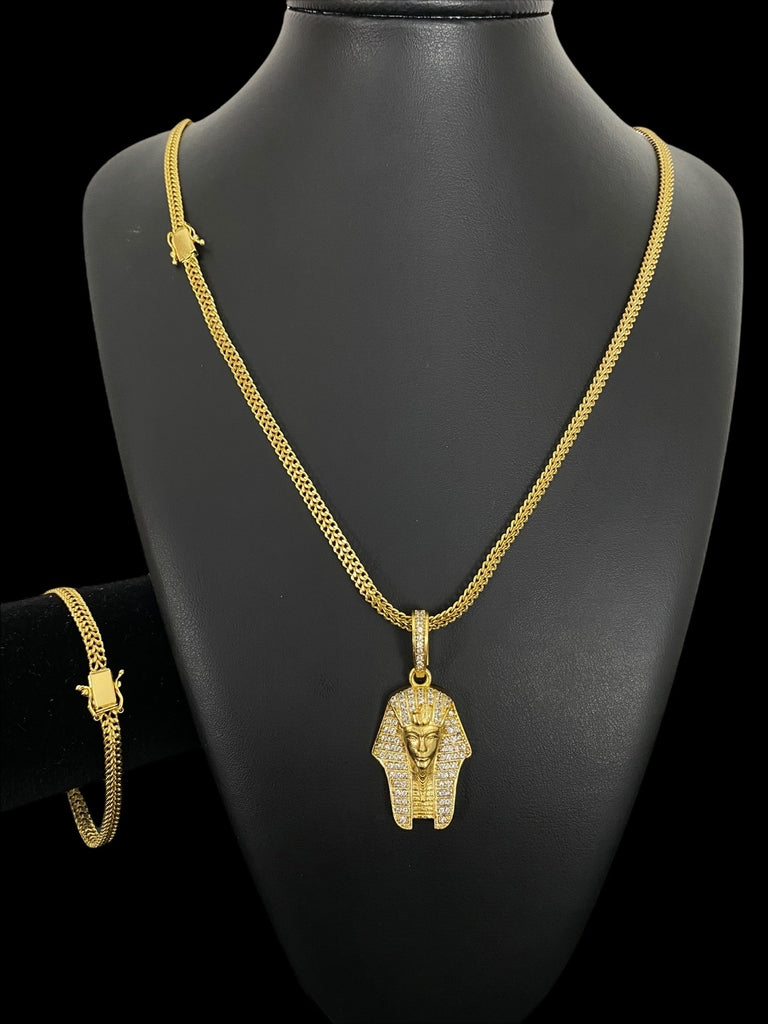 KIT LACRAIA 5MM CORDÃO PULSEIRA PINGENTE FARAÓ - BANHADO A OURO