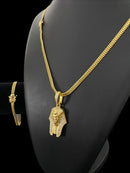 KIT LACRAIA 5MM CORDÃO PULSEIRA PINGENTE FARAÓ - BANHADO A OURO