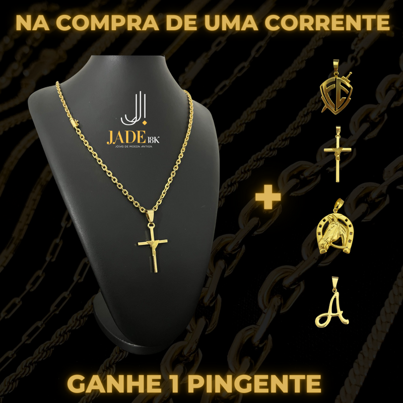 CORRENTE + PINGENTE BANHADO A OURO 18k