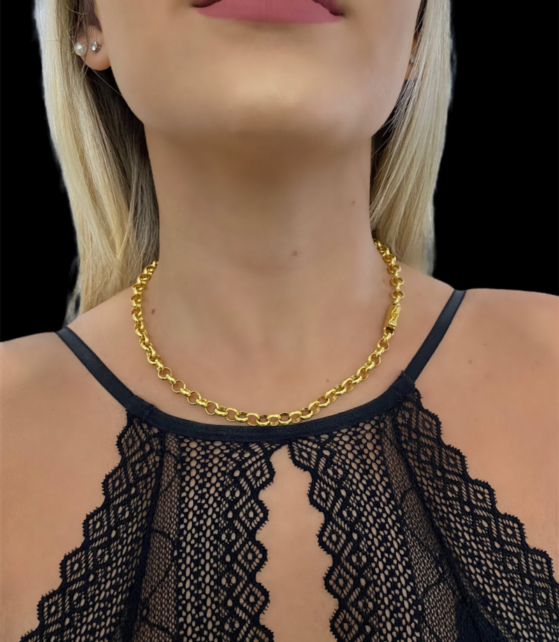 CORDÃO ELO PORTUGUÊS 8MM - BANHADO A OURO 18k