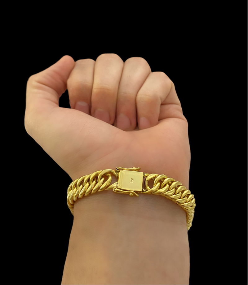 de Pulseira Grumet 8mm + Corrente Tijolinho Banhado Ouro 18k