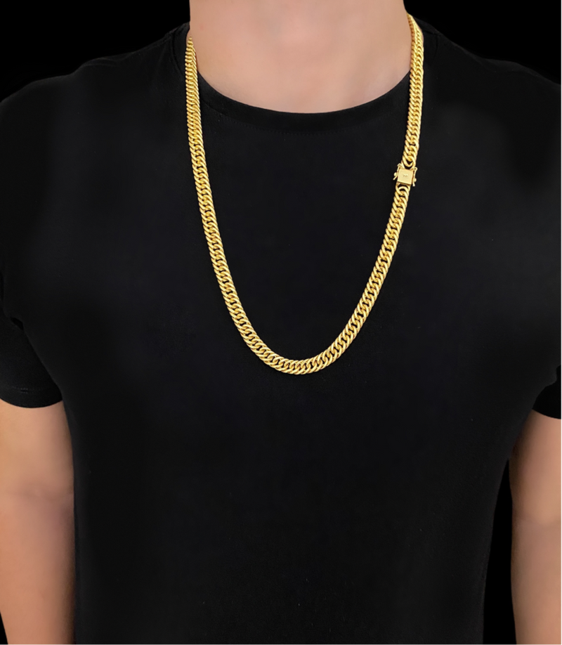 Corrente + Pulseira Grumet 9mm Banhada Ouro 18K