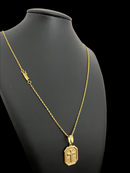 CORDÃO TIJOLINHO 1MM PINGENTE PLACA CRUZ - BANHADO A OURO 18K