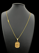 CORDÃO TIJOLINHO 1MM PINGENTE PLACA CRUZ - BANHADO A OURO 18K
