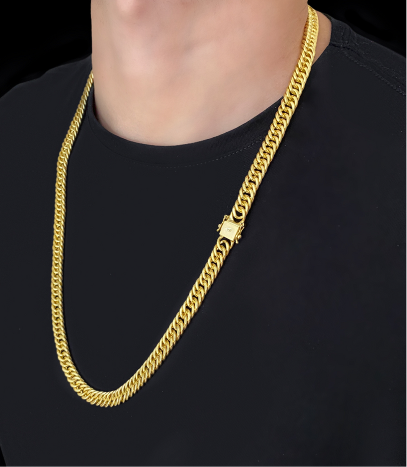 Corrente + Pulseira Grumet 9mm Banhada Ouro 18K