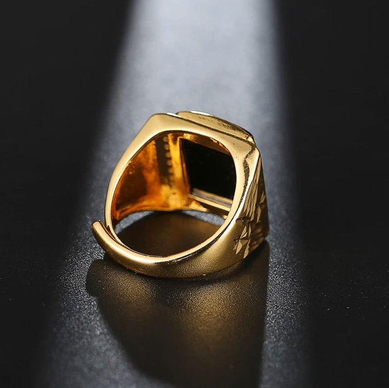 ANEL PEDRA CRAVEJ AJUSTÁVEL - BANHADO A OURO 18K