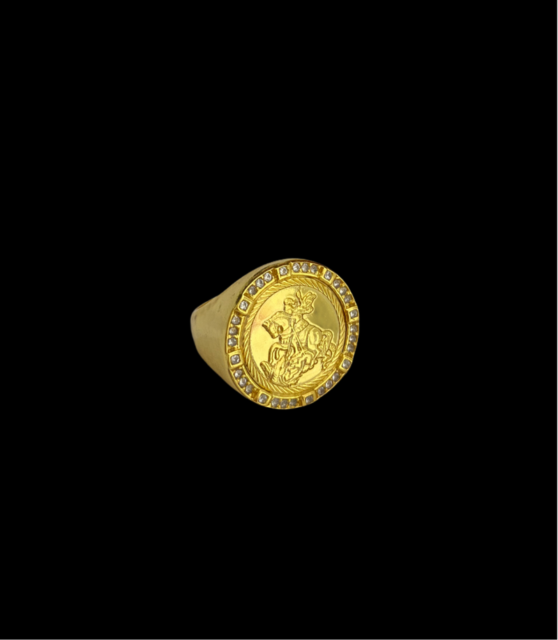 ANEL SÃO JORGE CRAVEJADO - BANHADO A OURO 18K
