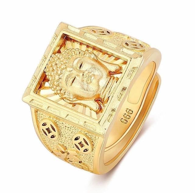 Anel Regulável Buda Banhado a Ouro 18k Luxo.