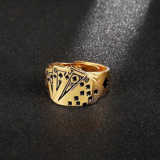 Anel Regulável Cartas 100% Banhado a Ouro 18k LUXO