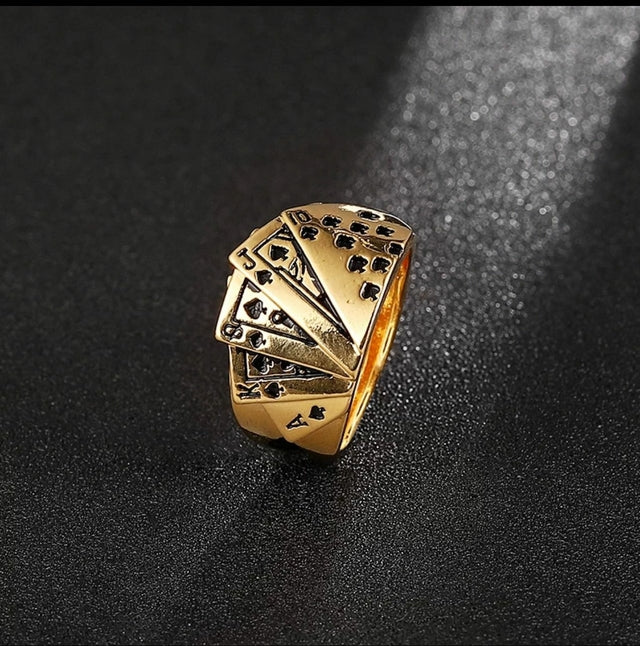 Anel Regulável Cartas 100% Banhado a Ouro 18k LUXO