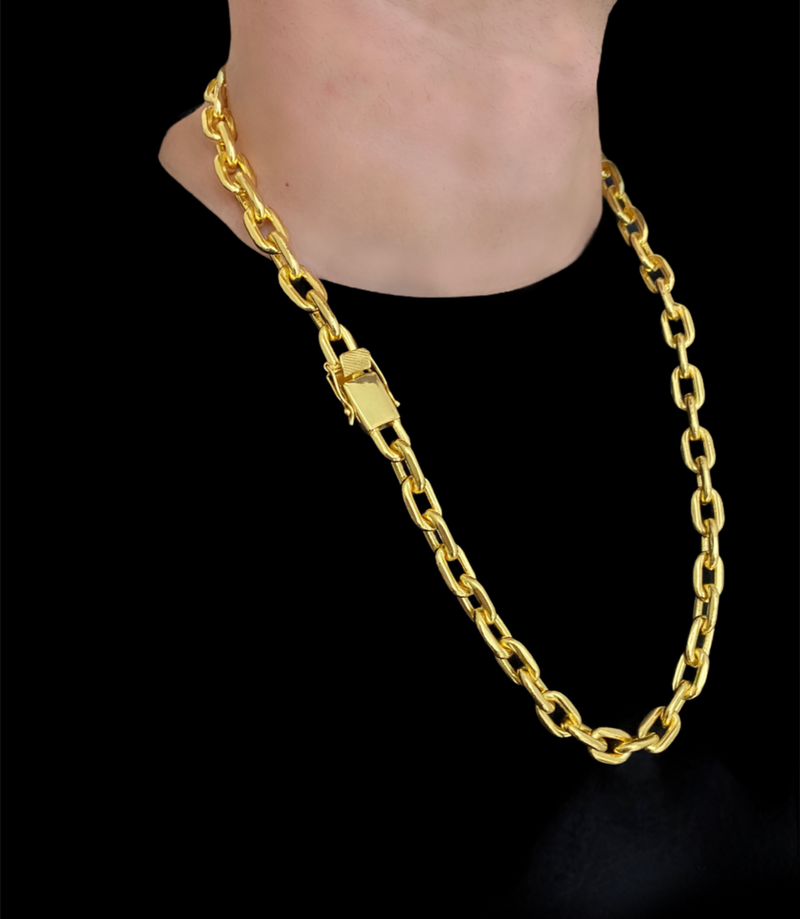 CORDÃO CADEADO 12mm - BANHADO A OURO 18K