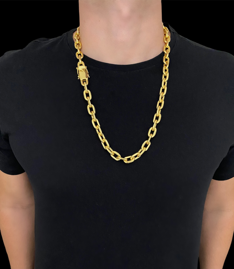 CORDÃO CADEADO 12mm - BANHADO A OURO 18K