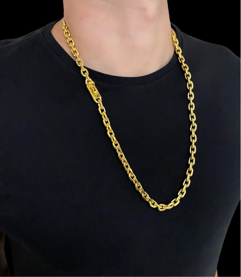 CORDÃO CADEADO 8mm - BANHADO A OURO 18K