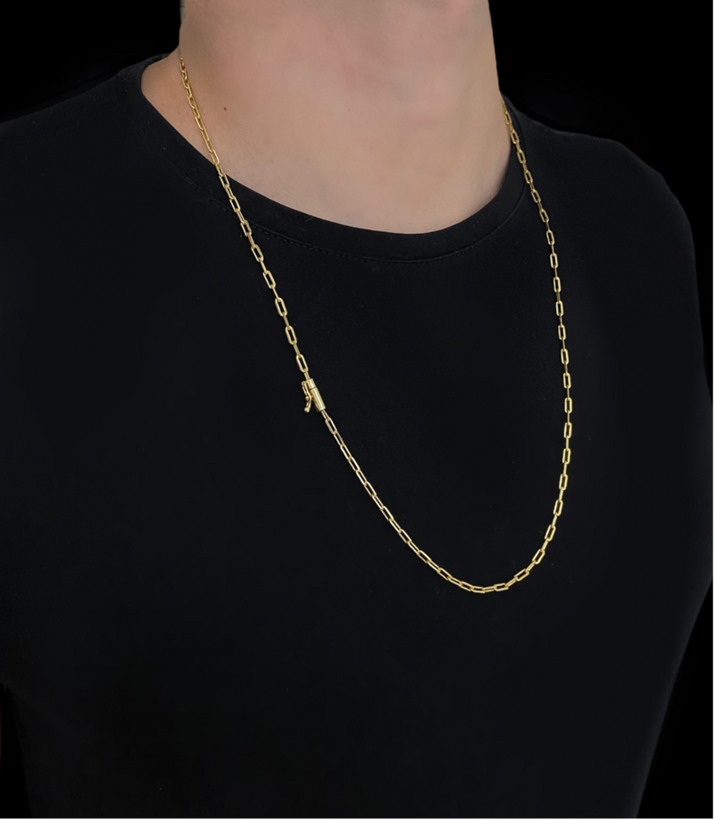 CORDÃO CADEADO ALONGADO 3MM - BANHADO A OURO 18k