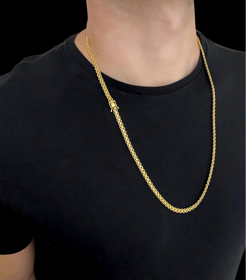 CORDÃO CADEADO DUPLO 5MM- BANHADO A OURO 18K