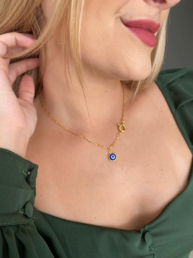 CORDÃO FEMININO PINGENTE OLHO 1MM - BANHADO A OURO 18K