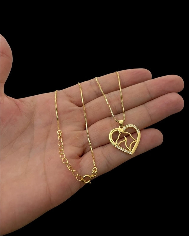 CORDÃO FEMININO + PINGENTE CAVALO 1MM - BANHADO A OURO 18K