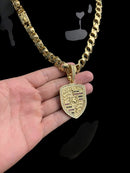 Cordão 12mm Friso S + Pingente Porsche - Banhado a Ouro 18k