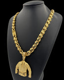 Cordão 12mm Friso X + pingente faixa preta banhado