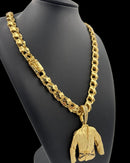 Cordão 12mm Friso X + pingente faixa preta banhado