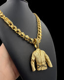 Cordão 12mm Friso X + pingente faixa preta banhado