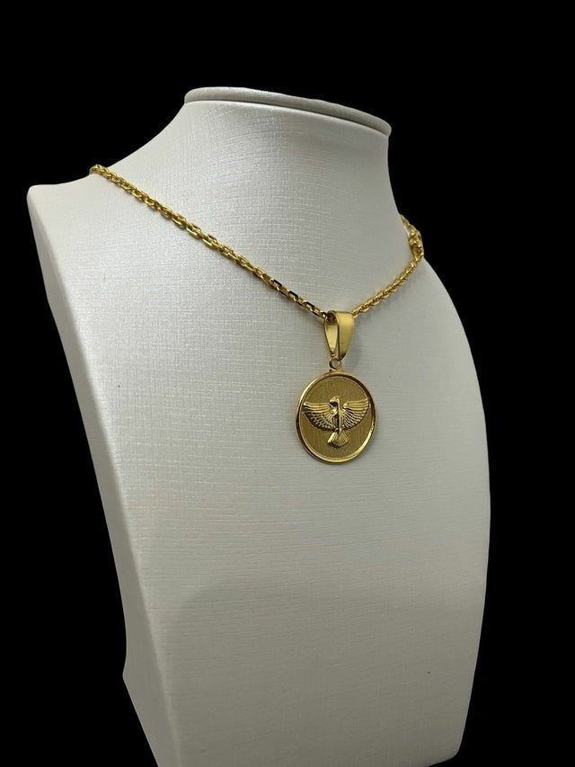 Cordão 2mm Cadeado Feminino + Pingente Paz Redonda - Banhado a Ouro 18K