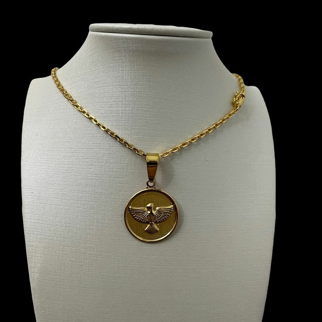 Cordão 2mm Cadeado Feminino + Pingente Paz Redonda - Banhado a Ouro 18K