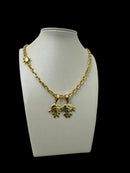 Cordão 5mm Cadeado Feminino + Pingente Filhos (Menino, Menina) - Banhado a Ouro 18K