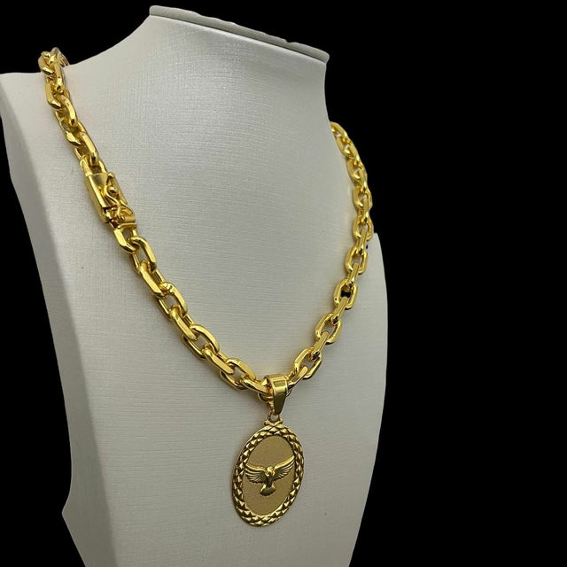 Cordão 8mm Cadeado Feminino + Pingente - Banhado a ouro 18k