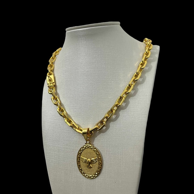 Cordão 8mm Cadeado Feminino + Pingente - Banhado a ouro 18k