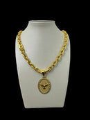 Cordão 8mm Cadeado Feminino + Pingente - Banhado a ouro 18k