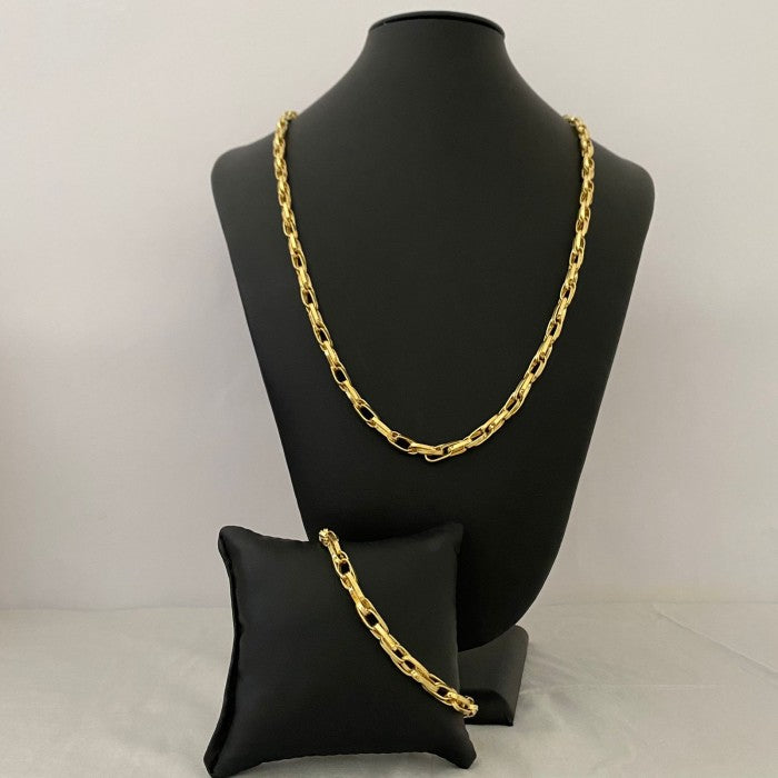 Corrente e Pulseira Moeda Antiga Elo triplo 6mm
