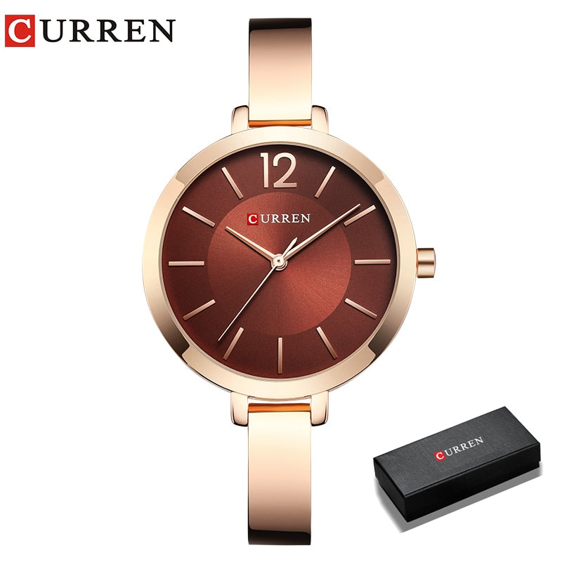 Relógio Feminino CURREN Moda Ouro de Aço Inoxidável Ultra fino  Montre Femme