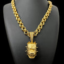 KIT CORDÃO FRISO TRIPLO  + PINGENTE  PIT BULL ANHADO OURO