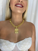 KIT FEMININO 13MM CORDÃO PINGENTE BANHADO A OURO