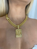 KIT FEMININO 13MM CORDÃO PINGENTE BANHADO A OURO