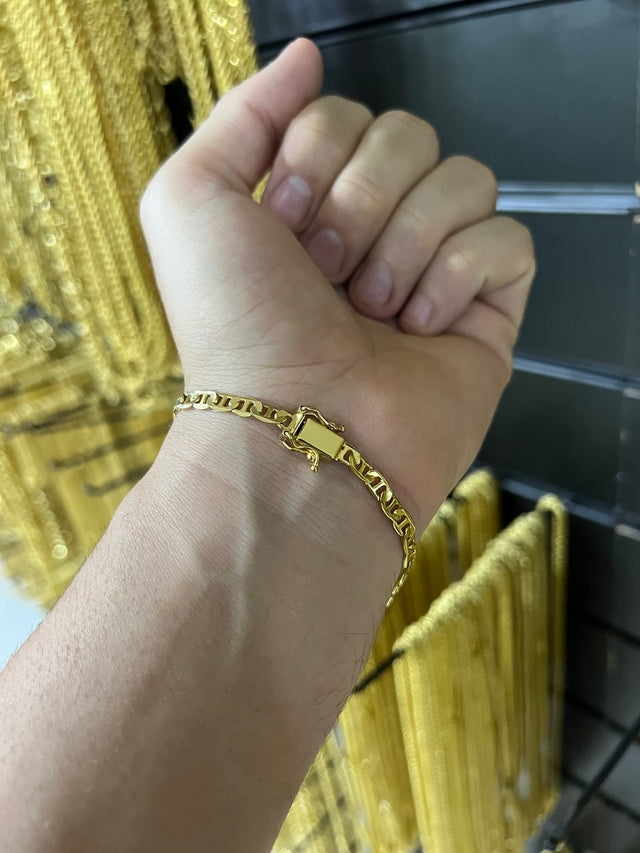 PULSEIRA 5MM PIASTRINE - BANHADO A OURO 18k