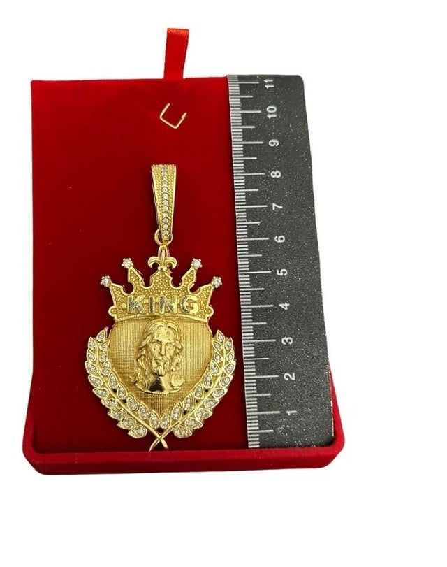 Pingente Jesus Coração King Coroa Banhado A Ouro 18k