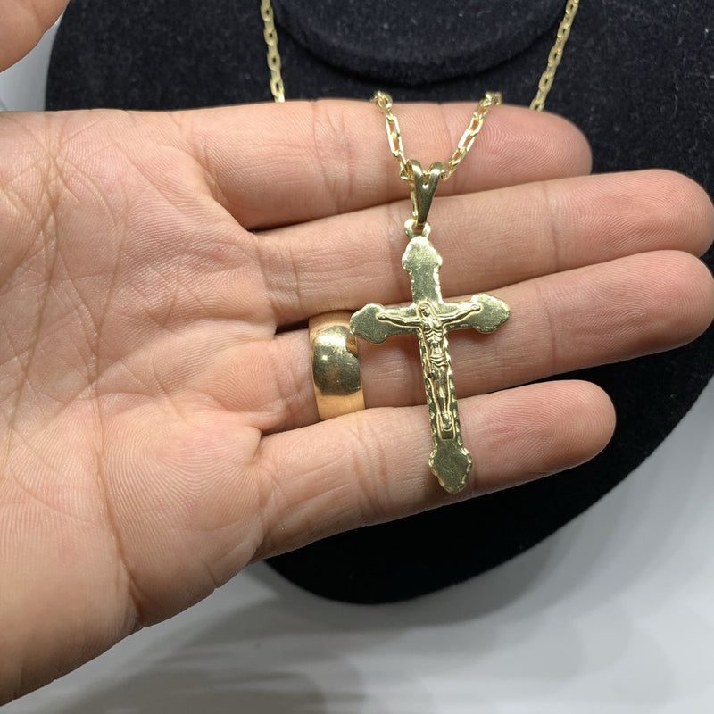 Pingente de Moeda Antiga Cruz Quina Com Cristo Pequena