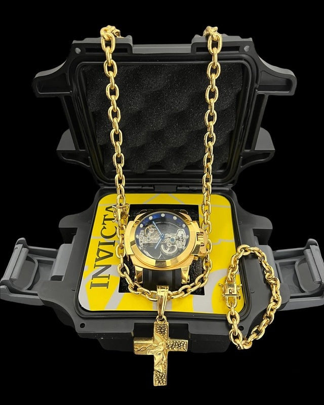 RELÓGIO INVICTA + KIT CADEADO 10MM BANHADO OURO