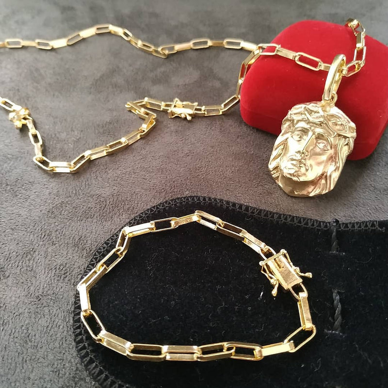 Conjunto cartier 5mm + pingente rosto de cristo
